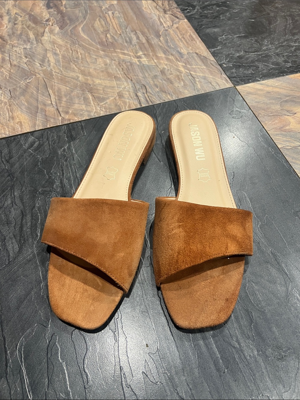 Jason Wu Cognac Suede Open-Toe Slide Mules